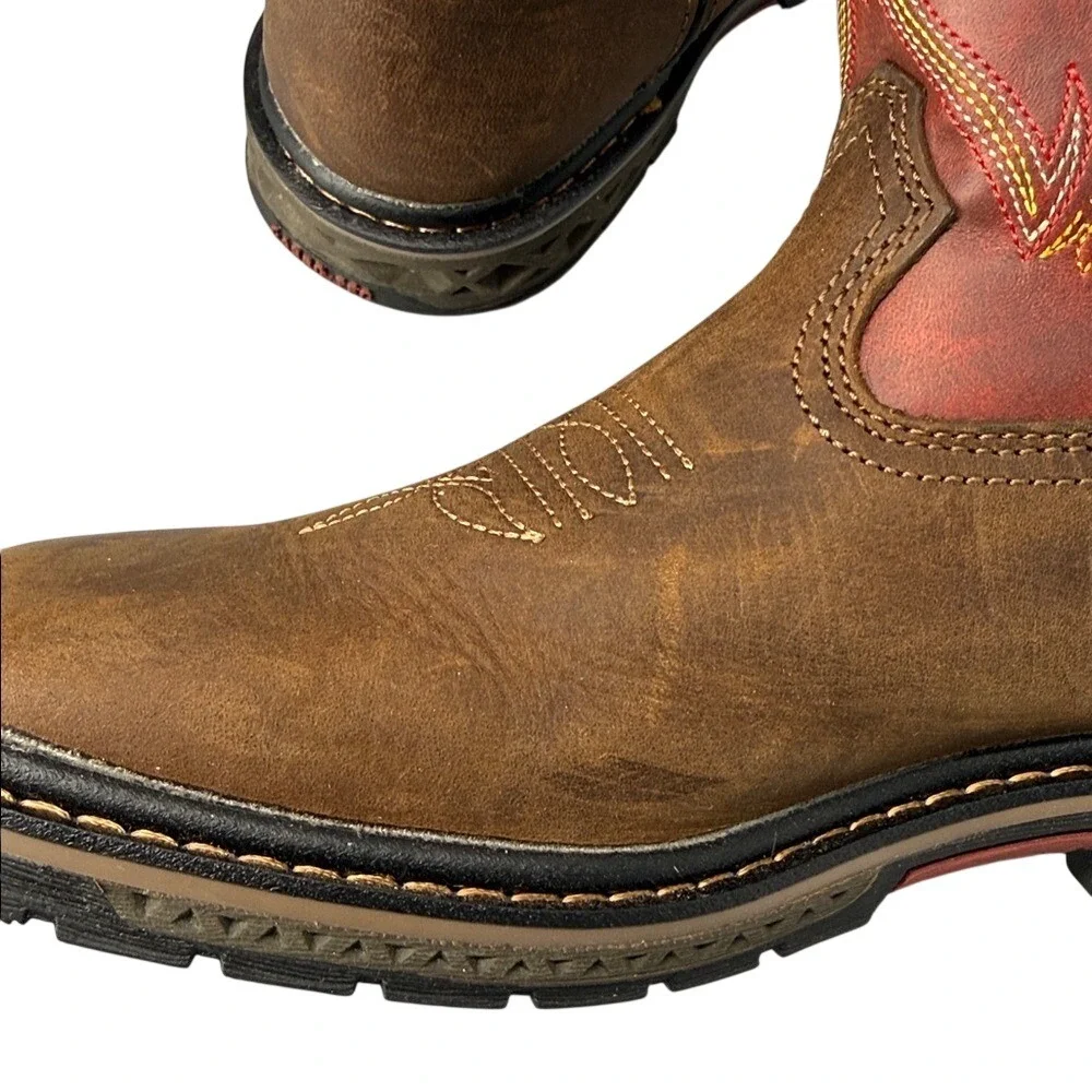 Georgia Kids‎ Red/ Brown Leather Carbo-Tec LT Pull-On Cowboy Boots Size 3M